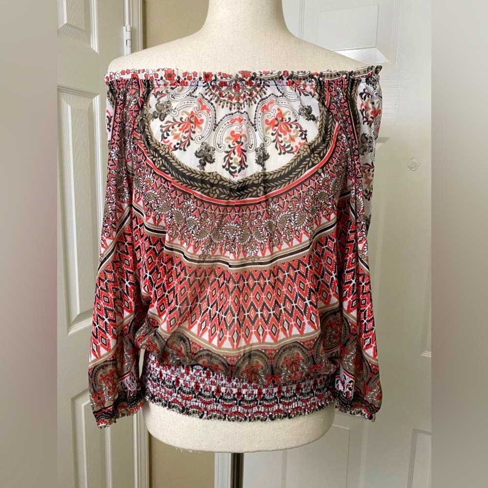 INC International Womens Sheer Blouse Size XL Orange Brown Top
